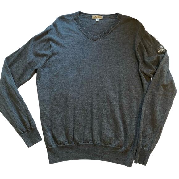 Peter Millar Sweater Mens Large Gray Merino‎ Wool V-Neck Pullover Golf - Picture 1 of 7